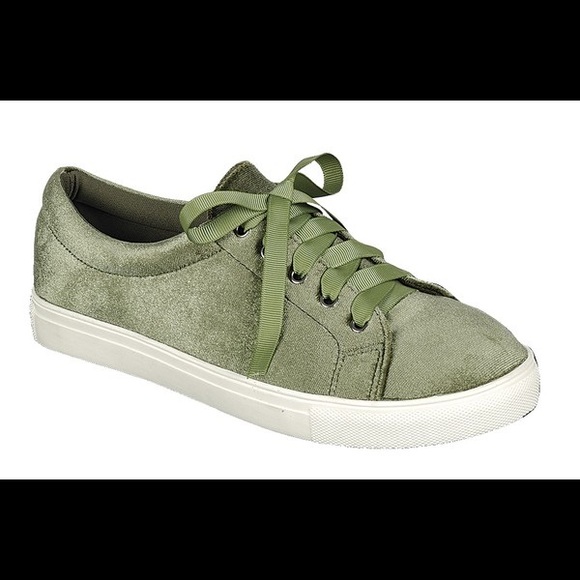 NWT Olive Green Velvet Lace Up Sneakers - Picture 3 of 4